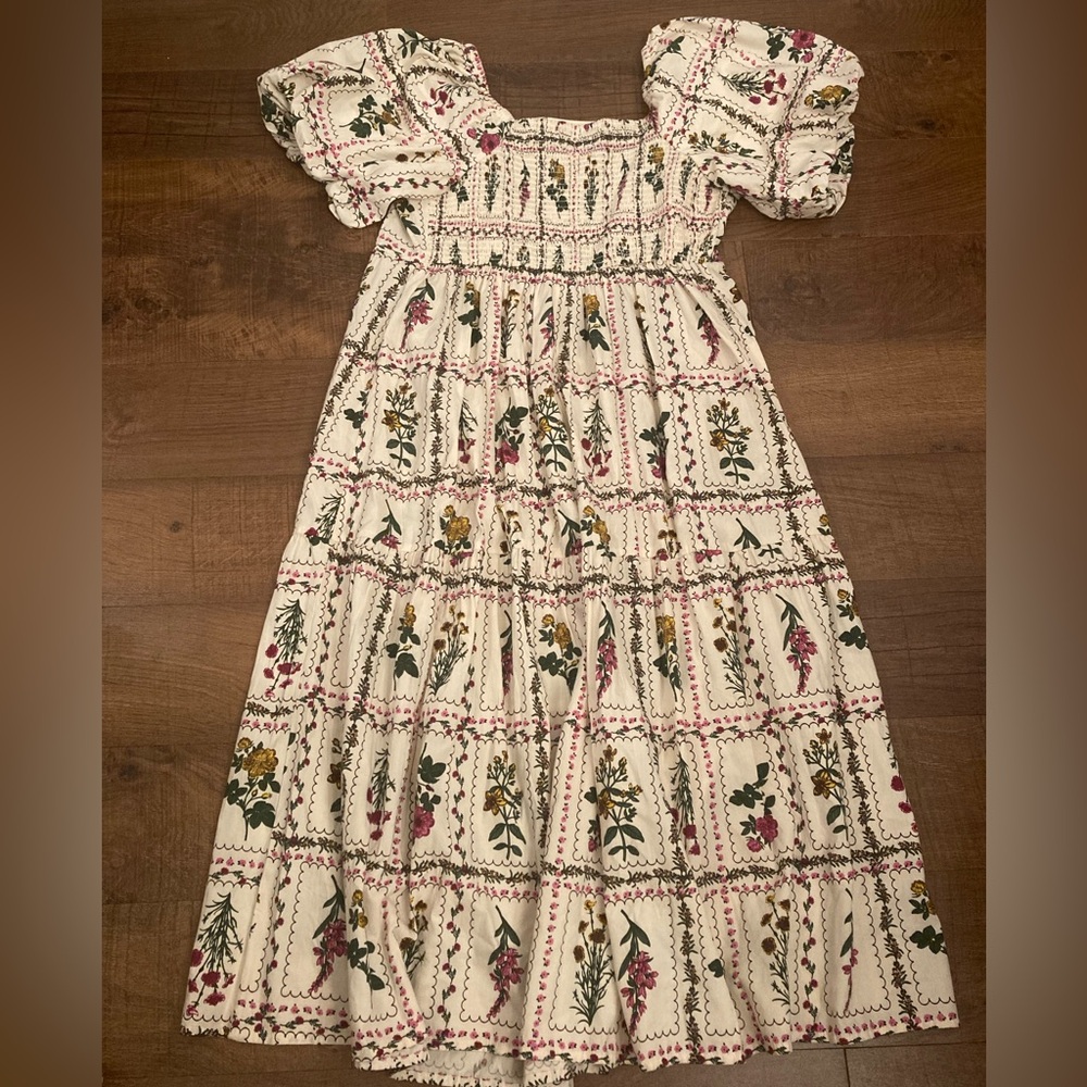 LEA Floral Tiered Maxi Dress Flower Seed Packet Smocked NWOT Puff Sleeve Plus 1X - Picture 9 of 13
